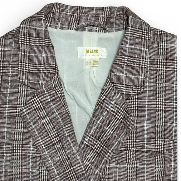 026 ANTHROPOLOGIE Maeve Women's Oversized Linen Plaid Blazer - Brown, Sz 8 - Picture 5 of 9